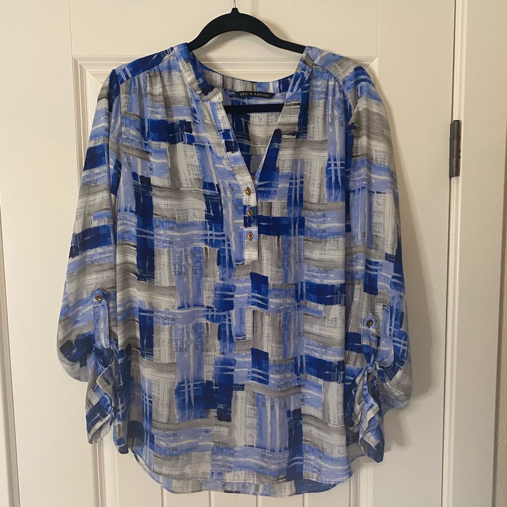 Blue and Gray Blouse- Zach and Rachel